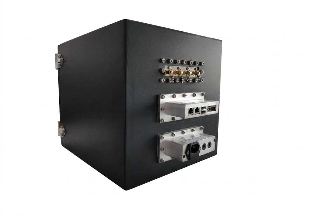 RF shielded enclosure connector panel with multiple RF and data ports
