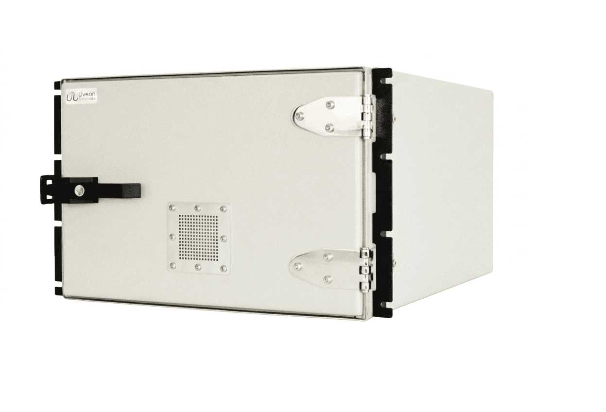 Side angle view of LTL B12001 EMI EMC RF enclosure showing build quality